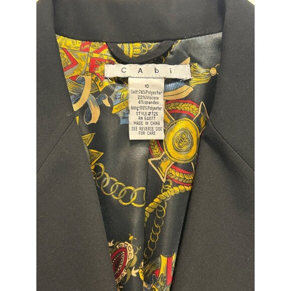 CAbi #725 One-Button Black Suit Coat Blazer with Printed Lining Size 10 - Picture 4 of 5